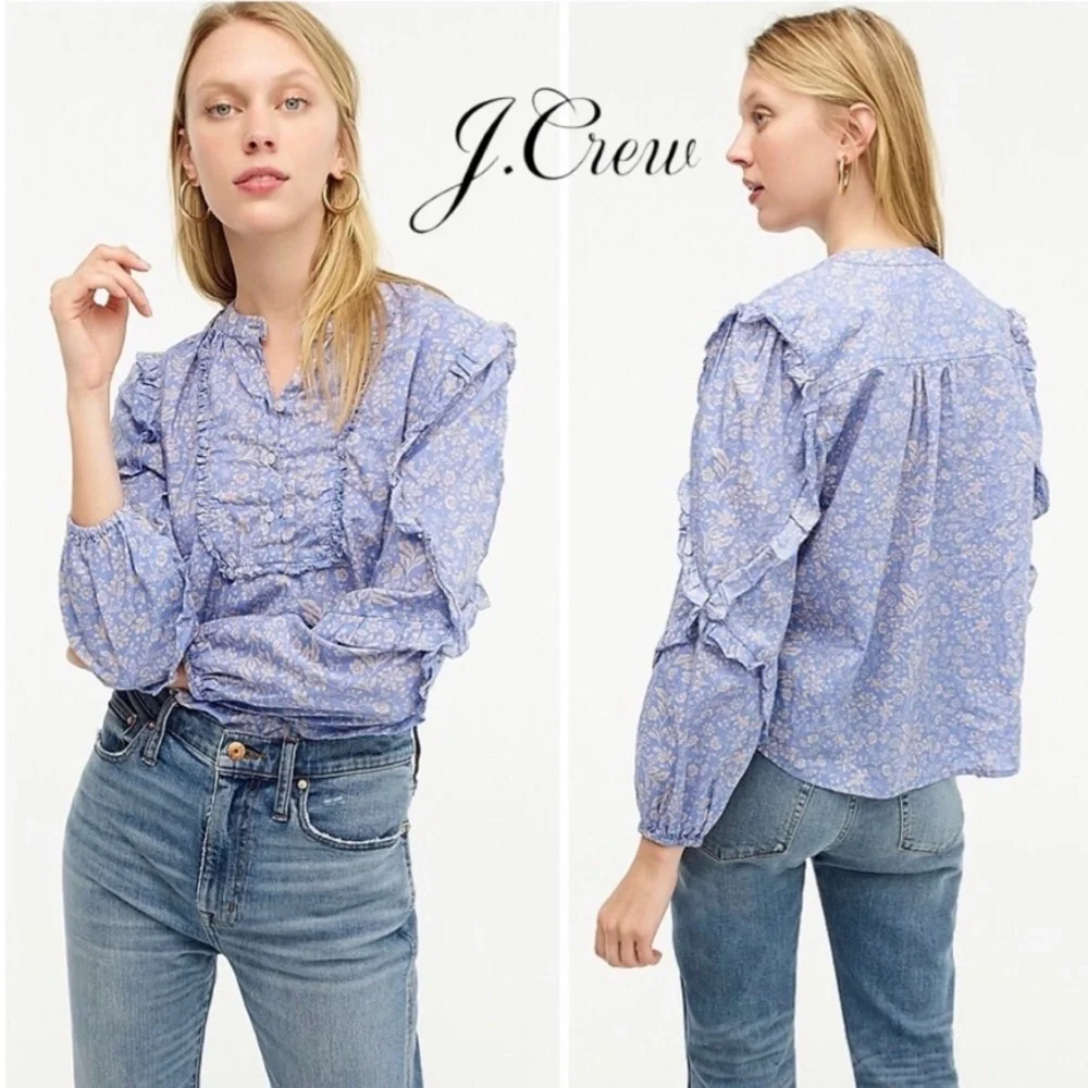 J. Crew Ruffle Sleeve Floral Print Popover Top